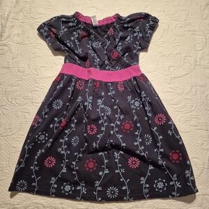 Tea Collection girls size 7 navy & pink floral french terry dress guc for fade